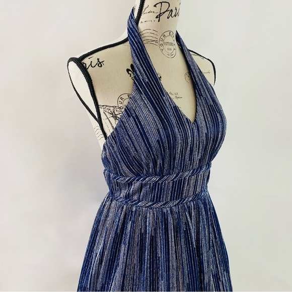 NWT City Studio Glitter Halter High Waist Fit & Flare Mini Dress Blue Junior 7 - Picture 5 of 11